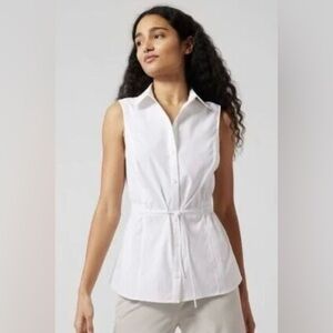 Athleta Levitate Poplin Sleeveless, Collared Top - White/Large